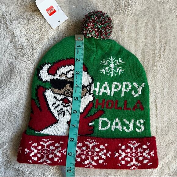 NWT Christmas Pom Beanie “Happy Holla Days” Unisex Winter Hat - Picture 6 of 6